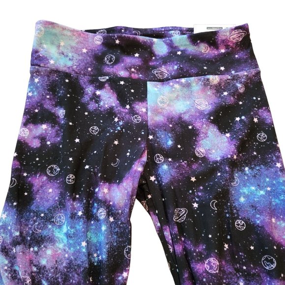 Galaxy Leggings Purple Black High Rise SOFT Sueded Juniors Size 7/9 Ankle JJ3232 - Picture 2 of 6